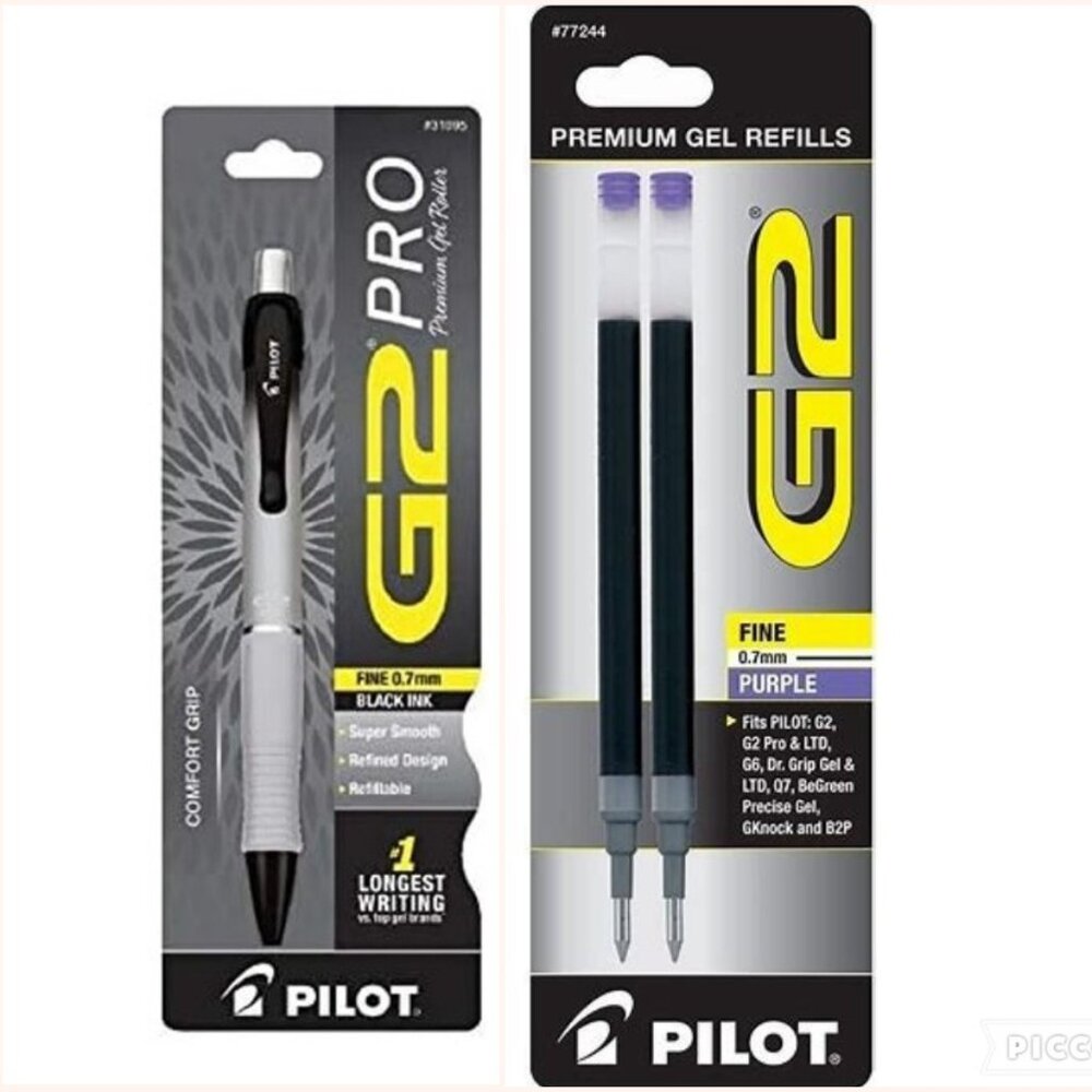 Pilot G2 Pro Gel Pen 0.7mm 1/PK Silver w/Purple Ink Refills Office School Home